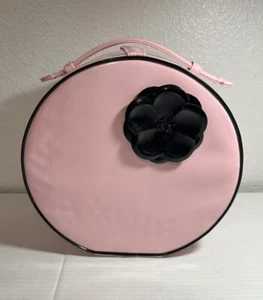 Pink Vinyl Carry On Makeup Travel Handle 11" Suitcase Retro Floral Bag Quaint - Picture 1 of 12