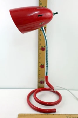 Red Metal Gooseneck Desk Lamp Retro Decor Snake Base 19" - Image 1 of 4