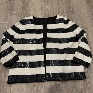 ANN TAYLOR BLACK AND WHITE SEQUIN JACKET SZ XL - Picture 1 of 4