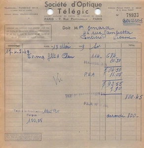 1938 SOCIETE D OPTIQUE TELEGIC A PARIS - M EMARD A POITIERS - Picture 1 of 1