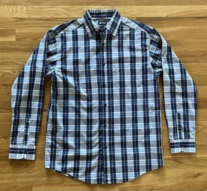 Haggar Shirt Mens Med. Blue/White/Pink Plaid Long Sleeve Button Up Cotton Blend - Picture 1 of 4
