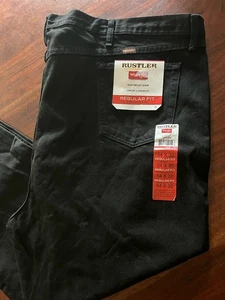 Rustler Regular Fit Jeans 54X30 Black Jean Straight Leg Heavyweight Denim New - Picture 1 of 8