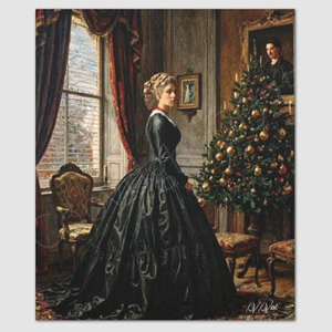 Christmas Mourning Gothic Victorian Holiday Canvas Print Dark Academia Wall Art - Picture 1 of 30