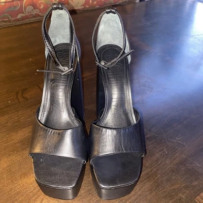 Schutz Women's Elsie Block Heel Leather Platform Sandals Black Size 6.5 - Image 1 of 4