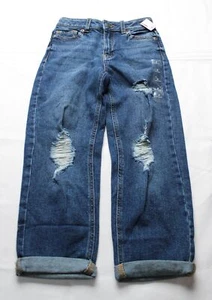 Evsie Girl's Mid Rise Distressed Boyfriend Cuff Denim Jeans EJ3 Blue Size 8 NWT - Picture 1 of 4