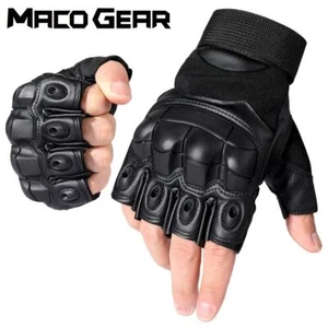 PU Leather Gloves - Tactical Half Finger Glove Sports Military Outdoor Hand Gear - Picture 1 of 13