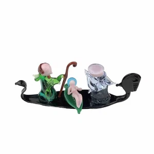 Murano Art Glass Nativity Scene On Gondola Small Figurine 4.25 Inch Italy - Picture 1 of 16
