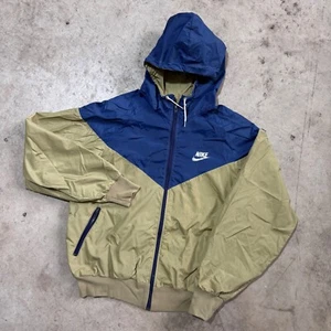 Nike Windbreaker Windrunner Jacket Full Zip Lightweight Hooded Blue Khaki Size L - Picture 1 of 7