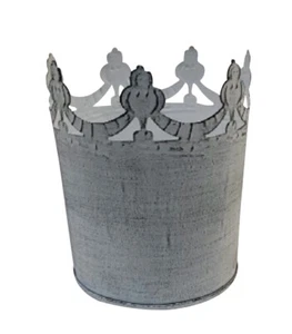 13x12x10cm ÜBERTOPF KRONE Metall Topf Blumentopf weiss Rund Shabby Chic Schale - Bild 1 von 1