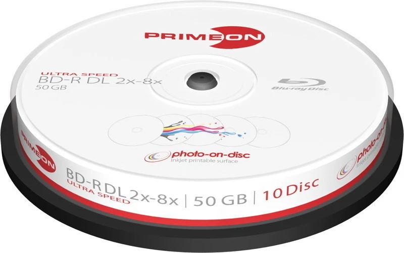 10 Primeon Rohlinge Blu-ray BD-R DL full printable photo on disc 50GB 8x Spindel - Bild 1 von 1