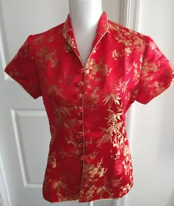 Ziongyu Traditional Asian Chinese Changshan Seta Silk Top Blouse L Red Floral - Picture 1 of 11