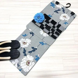 Obi Kimono Yukata Jenne 5-teiliges Set grau halbe Breite Obi Geta - Bild 1 von 6