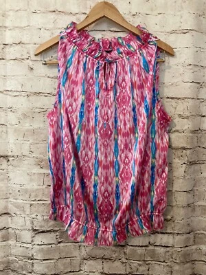 Top Violeta & Claire Mujer XL Rosa Acuarela Satén Volantes Cuello Corbata Fluido Ikat Foto 1 de 4