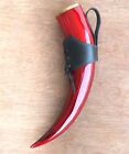 Viking Drinking Horn Red color with hand crafted leather holder mead wine beer