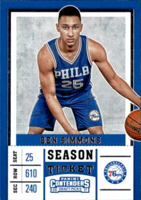 Ben Simmons 2017-18 Panini Contenders Draft Picks Blue Jersey Card #3 - Image 1 of 2