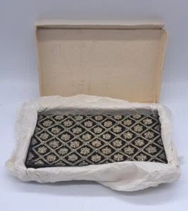 Vtg Purse Hand Made India Silver Velvet Black Floral 8" Three Compartment Shiny - Picture 1 of 12
