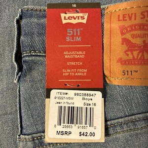 NWT Levi's Boy's 16 511 Modern Slim Flex Stretch 5 Pocket Jeans - Picture 1 of 3