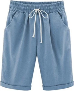 Vcansion Women's Elastic Waist Knee Length Casual Cotton 16-18, A#light Blue - Picture 1 of 7