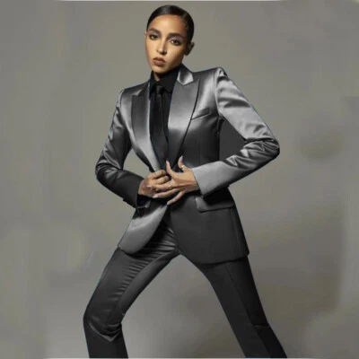 Traje de mujer satinado de seda 2 piezas boda formal fiesta graduación oficina damas trajes Foto 1 de 4