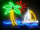 New Boat Palm Tree Sunshine Beer Neon Light Sign 24&quot;x20&quot; Artwork Glass Decor for sale