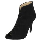 Ladies Spot On High Heel Peeptoe Button Up Ankle Boots F10738
