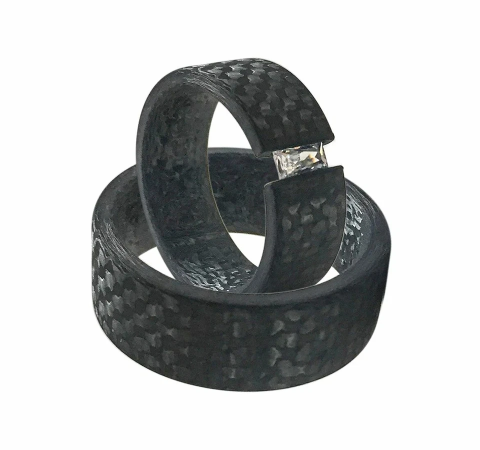 Ring Partnerringe Verlobungsringe Eheringe aus Carbon mit Zirkonia Trauringe - Bild 1 von 4