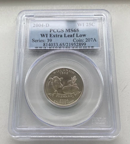 2004-D WISCONSIN EXTRA LOW LEAF STATEHOOD 25c ERROR PCGS MS 65 Cover