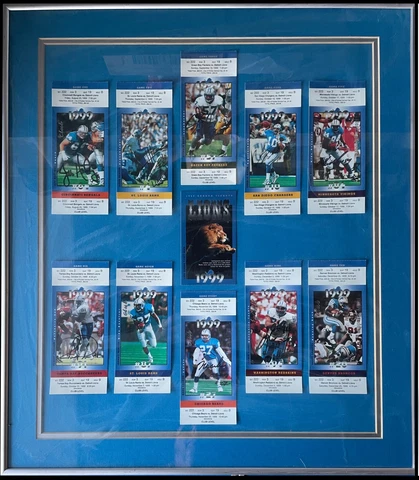 Limited Edition Detroit Lions 1999 Framed and Signed Season Tickets 1/25 Cover