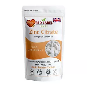 Zinc Citrate 50mg 30 Tablets High Strength Immune Health Support Acne Skin - Picture 1 of 12