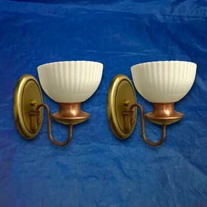 Great Pair Slip Shade Antique Brass Candle Wall Sconces 22E - Picture 1 of 6