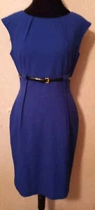 Vestido Vaina Calvin Klein Talla 10 Azul Negro Charol Cinturón Pliegues Cremallera Oculta - Imagen 1 de 7