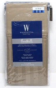 Wamsutta Pima cott 2 King Pillowcases 625 Thread Count Jacquard Stripe in Taupe - Picture 1 of 7