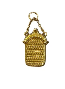 Charm vintage 9ct 375, ciondolo borsa a rete, oro giallo - Foto 1 di 5