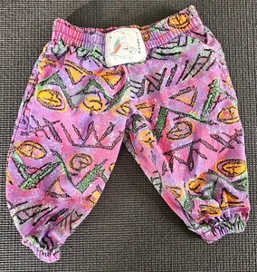 Vintage 80er 90er Baby Hose Gr. 1 Baumwolle Neon Abstraktes Muster Made In USA - Bild 1 von 7