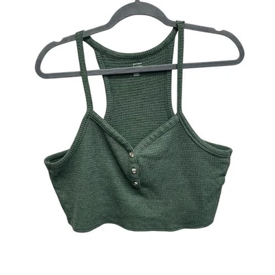 Gilly hicks women’s green cropped tank top waffleknit size large fairy goblin - Image 1 of 4