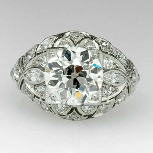 3.5Ct Round Lab-Created Diamond Art Deco Style Engagement 14K White Gold FN Ring - Picture 1 of 20