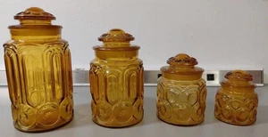Vintage LE Smith Amber Glass & Moon Canister Set - Picture 1 of 12