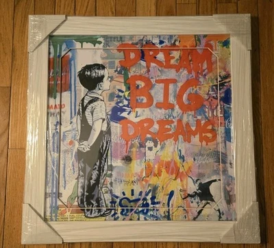 NEW Banksy Dream Big Dreams Graffiti Art Framed 24" x 24" Wall Art Child's Room  - Image 1 of 2