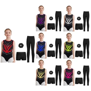 Niños Niñas Ropa de Baile Ballet Conjunto Pantalones Conjunto Entrenamiento Brillante Estrás Leotardo - Imagen 1 de 77