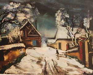Dorfansicht Winter Schnee Original Reproduktion nach Maurice de Vlaminck - Bild 1 von 3