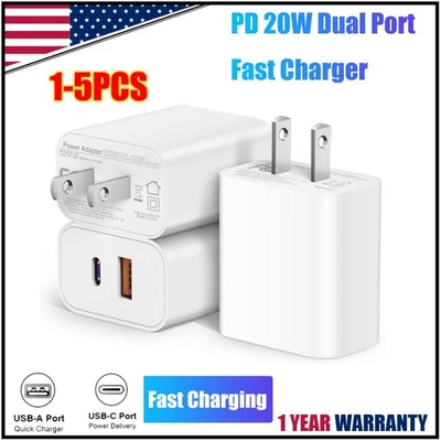 Lote Adaptador de Corriente de Pared Cargador Rápido USB Tipo C 20W para iPhone 14 13 12 11 Foto 1 de 4