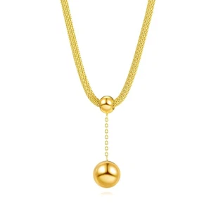 18K Gold Plated Women's Statement Necklace Dangling Ball Pendant Waterproof - Picture 1 of 10