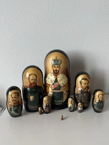 10  Romanovs Dynasty Hand-Painted Wooden Nesting Dolls - Picture 1 of 11