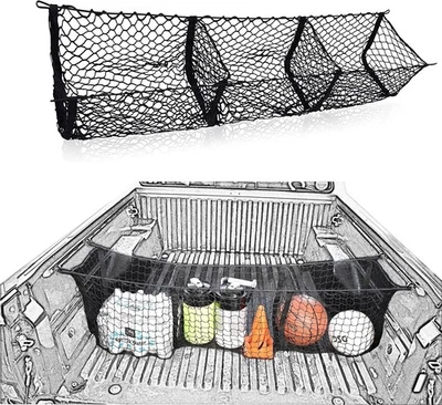 Three Pocket Cargo Net Truck Bed Organizers Storage for 2005-2024 Toyota Tacoma Foto 1 de 4