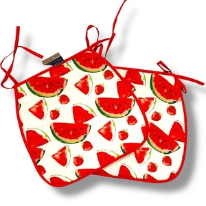 Juego de 2 almohadillas de silla de cojín fino estampado mismo con lazos rojos, SANDÍAS rojas - Imagen 1 de 6
