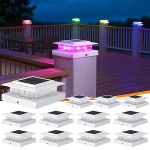 12 Pack Solar Post Cap Lights RGB Color Changing - 8 Solid Colors & Flowing M... - Picture 1 of 6