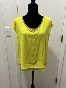 Blusa Jenn Escote Cuentas Mujer Grande Amarilla 100% Seda Look Top - Imagen 1 de 8