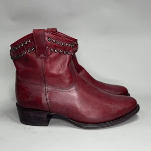 Frye Diana Boots Womens Size 8.5 Bordeaux Leather Cut Stud Western Ankle Booties - Picture 1 of 16