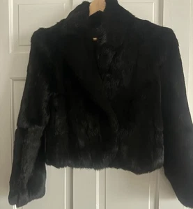 Vintage Black Real Rabbit Fur Coat Plush Soft Luxury Winter Jacket Made in Korea - Picture 1 of 20