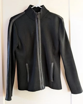 Chaqueta Cárdigan Sigrid Olsen Talla Pequeña Seda Algodón Tejido Mezcla Cuero Borde Moto Cremallera Foto 1 de 4